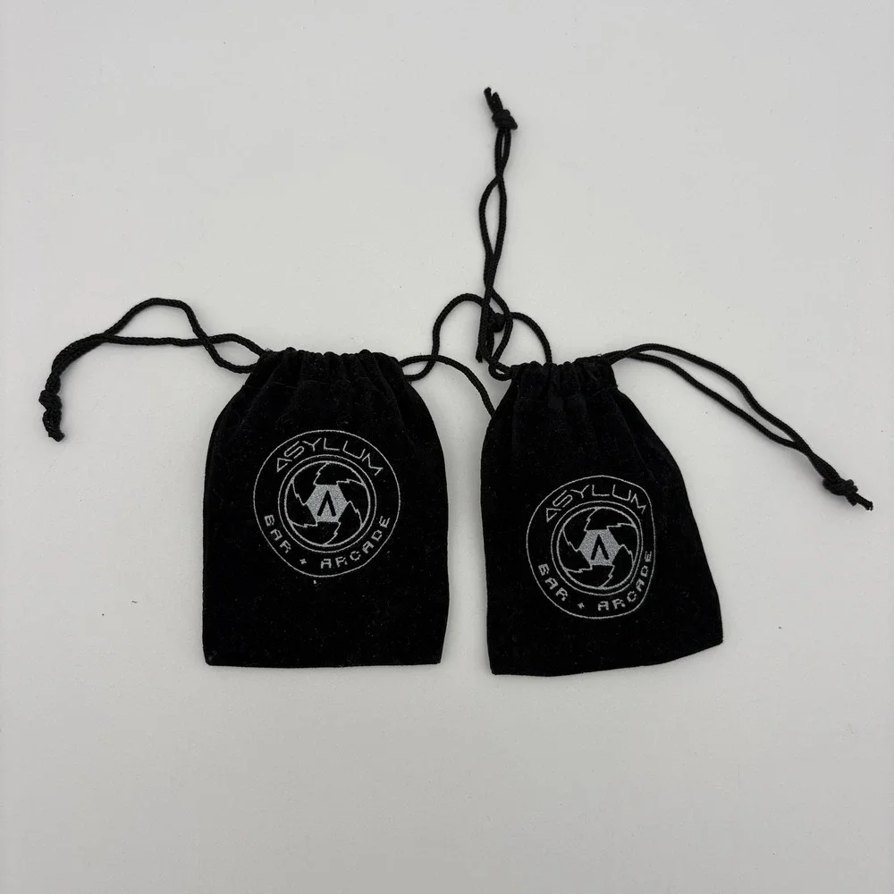 Asylum Bar‎ + Arcade Black Velvet Drawstring Pouches Lot 2 Token Dice Small Bags
